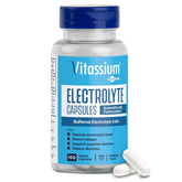 Vitassium Electrolyte Capsules bottle front, portable hydration support on the go.