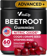 VitaUp beet root gummies bottle closeup for circulation support potential.