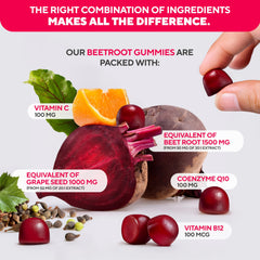 VitaUp beet root gummies label on jar highlighting ingredients for daily wellness.