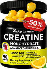 VitaUp Creatine Monohydrate Gummies bottle with lemon flavor supports workout energy.