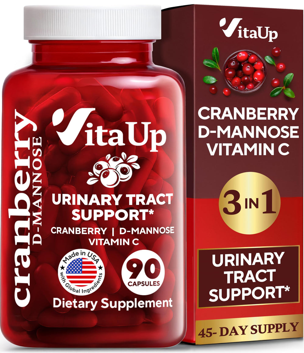 VitaUp D-mannose bottle with cranberry capsules ready for daily urinary health support