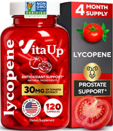 VitaUp Lycopene bottle front view highlighting natural tomato extract for antioxidant support
