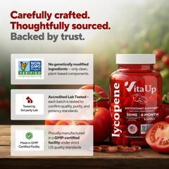VitaUp Lycopene packaging box on table with clear branding