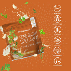 Vitauthority Bone Broth Collagen Chicken Noodle bowl presents comforting flavor and hydration in one serving