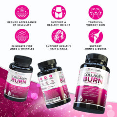 Vitauthority Multi Collagen Burn back label highlights ingredients and caffeine-free formula.