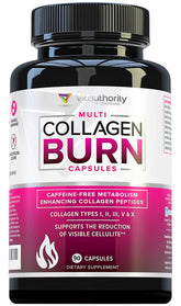 Vitauthority Multi Collagen Burn bottle front, caffeine-free blend for skin and joints.