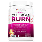 Vitauthority Multi Collagen Burn bottle front view with caffeine-free strawberry lemonade flavor.