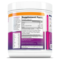 Vitauthority Multi Collagen Peptides for Women label closeup shows vitamin C and hyaluronic acid for skin hydration support