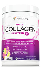Vitauthority multi collagen pink lemonade tub for daily beauty support.