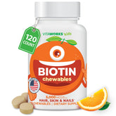 VitaWorks Kids Biotina 5000mcg, chupables naranja, apoyo a cabello y uñas
