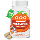 VitaWorks Kids Vitamin D chewables orange bottle on shelf signaling immune support
