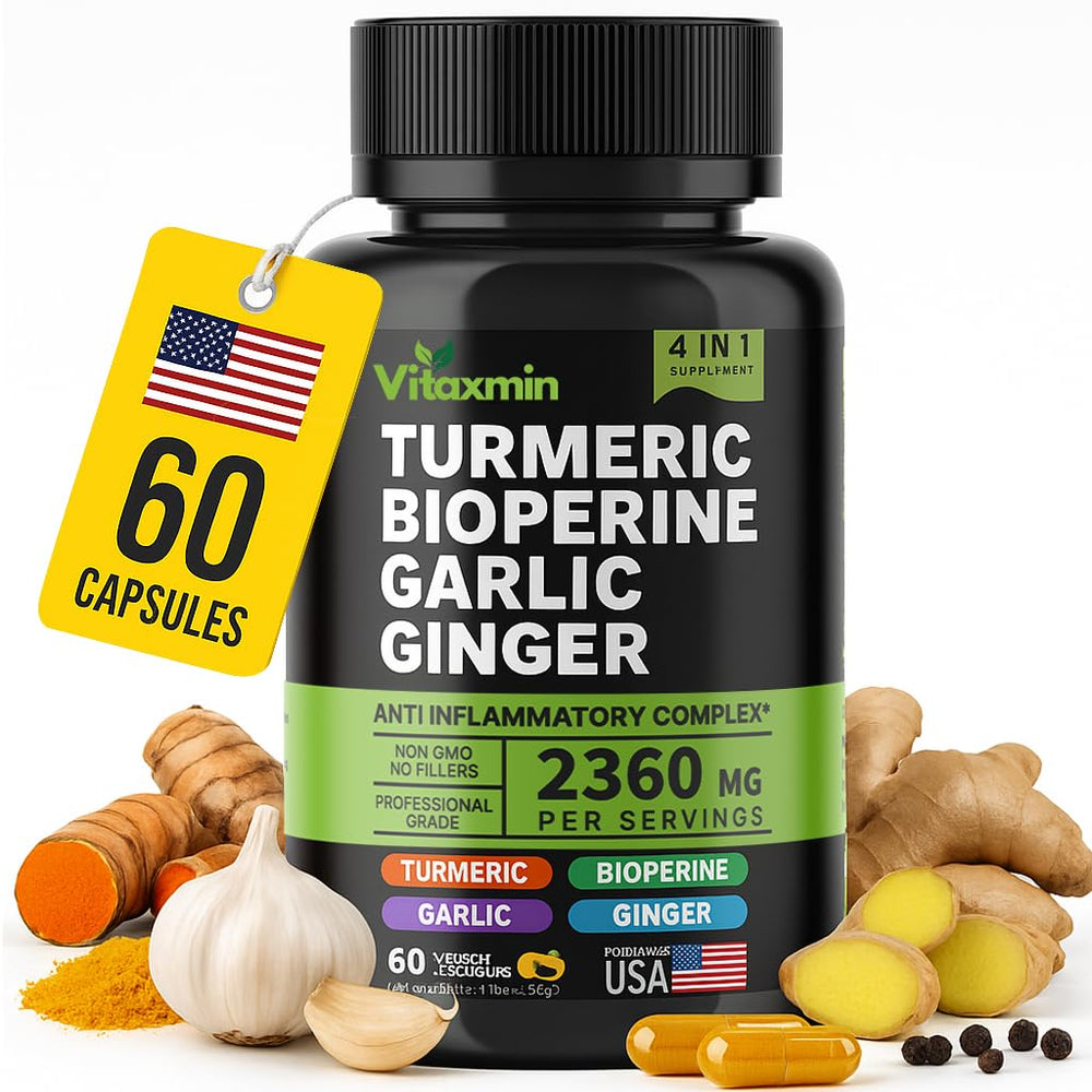 Vitaxmin Turmeric Curcumin bottle close-up highlighting high potency formula.