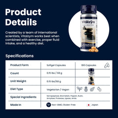VITÄLZYM liquid gel caps closeup highlighting easy-to-swallow capsules and potency