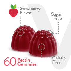 Dos gomitas Viteey B12 junto a un medidor para dosis simples.