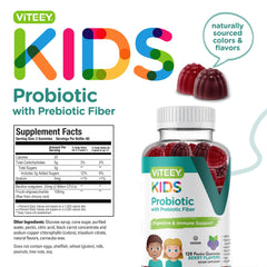 Viteey digestive health gummies for kids, easy on-the-go chew.