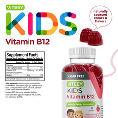 Viteey Kids B12 gummies ingredients, vegan and gelatin-free.