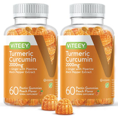 Viteey Turmeric Curcumin Gummies bottle with peach flavor for daily wellness.