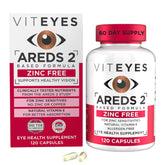 Viteyes AREDS 2 zinc-free bottle front for macular support and eye health.