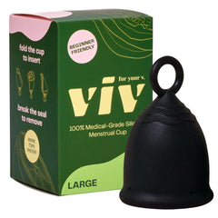 Viv for Your V large premium menstrual cup packaging shows eco-friendly design and premium materials