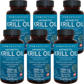 Viva Naturals Antarctic Krill Oil bottle highlighting high omega-3 content for joints and memory