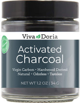 Viva Doria activated charcoal powder jar for skincare and food coloring