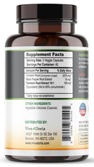 Viva Doria Turmeric Curcumin capsules inside a bottle for easy daily dosage