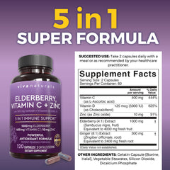 Viva Naturals elderberry extract label with vitamin C and D3