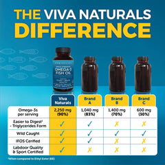 Viva Naturals omega3 pour image depicting a measured capsule serving for daily intake.