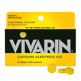 Vivarin bottle front view shows compact caffeine pills for quick energy.