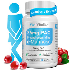 VivaVitalize 5-in-1 cranberry supplement bottle for daily urinary tract support.