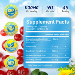 VivaVitalize D-Mannose with cranberry capsule aids natural cleansing of the urinary tract.