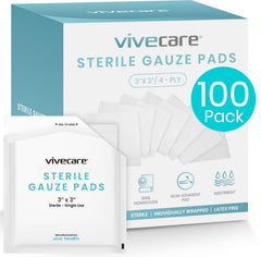 Vive Care 3x3 sterile gauze pads, packaged sterile for clean wound care.