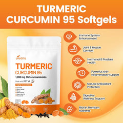 VivoNu 10-in-1 Turmeric Softgels bottle side shows compact 60-day supply value.