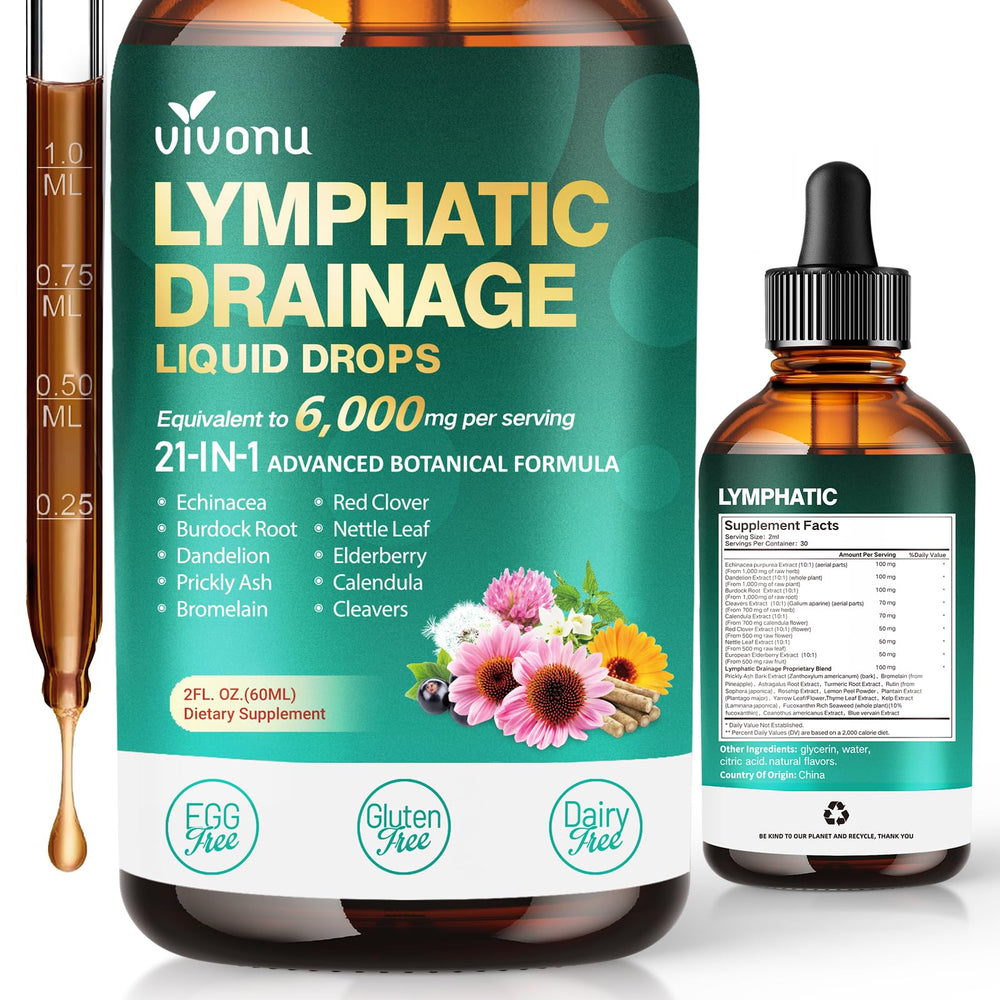 VivoNu 21in1 lymphatic drops bottle shows comprehensive herbal blend for daily wellness