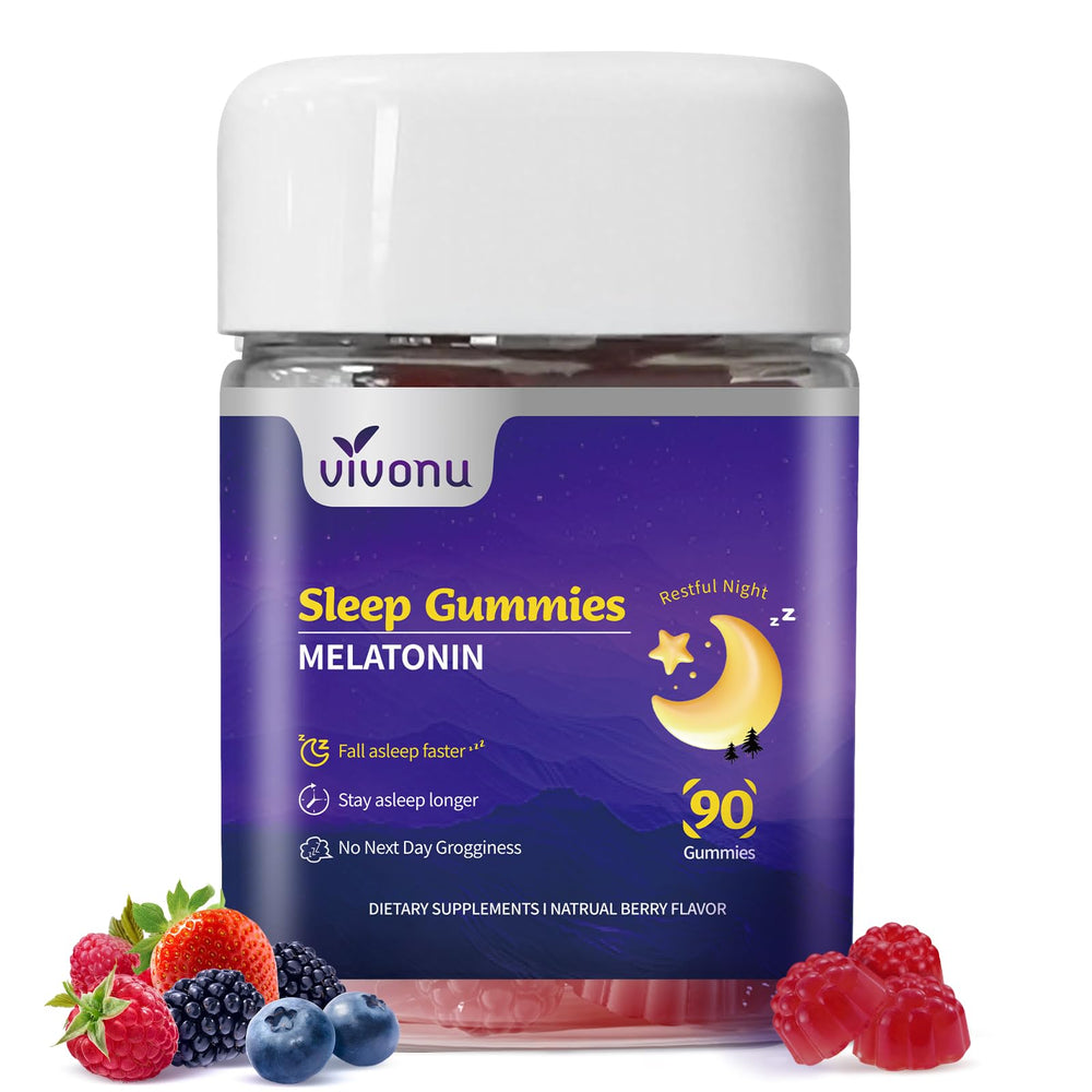 VivoNu 9-in-1 Sleep Gummies bottle highlights comprehensive sleep support for adults.