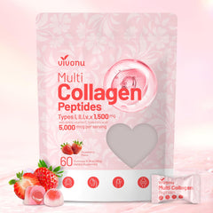 VivoNu Multi Collagen Gummies bottle with strawberry flavor for daily beauty support.