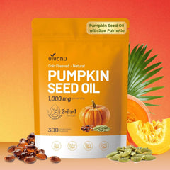 VivoNu pumpkin seed oil capsules in bottle, rich in essential fatty acids for daily wellness.