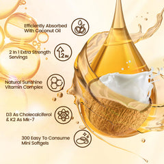 VivoNu Vitamin D3 K2 softgels with coconut oil for absorption.