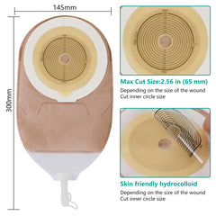 Vlookup measure card inside the box showing stoma sizing guidance.