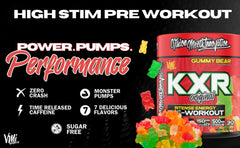 VMI Sports KXR preworkout scoop ready for quick mixing in water.