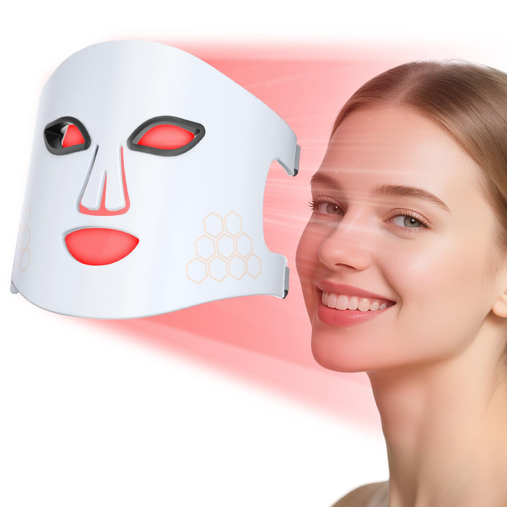 Vnvfd 4-wavelength LED face mask front view showing red and infrared lights for at-home skincare.