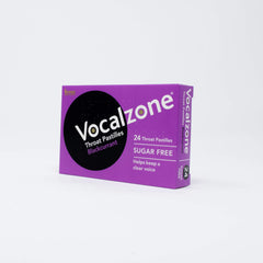 Open pack of Vocalzone pastilles in hand ready for immediate throat support.