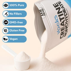 Unflavored Vocks creatine powder blends easily into beverages.