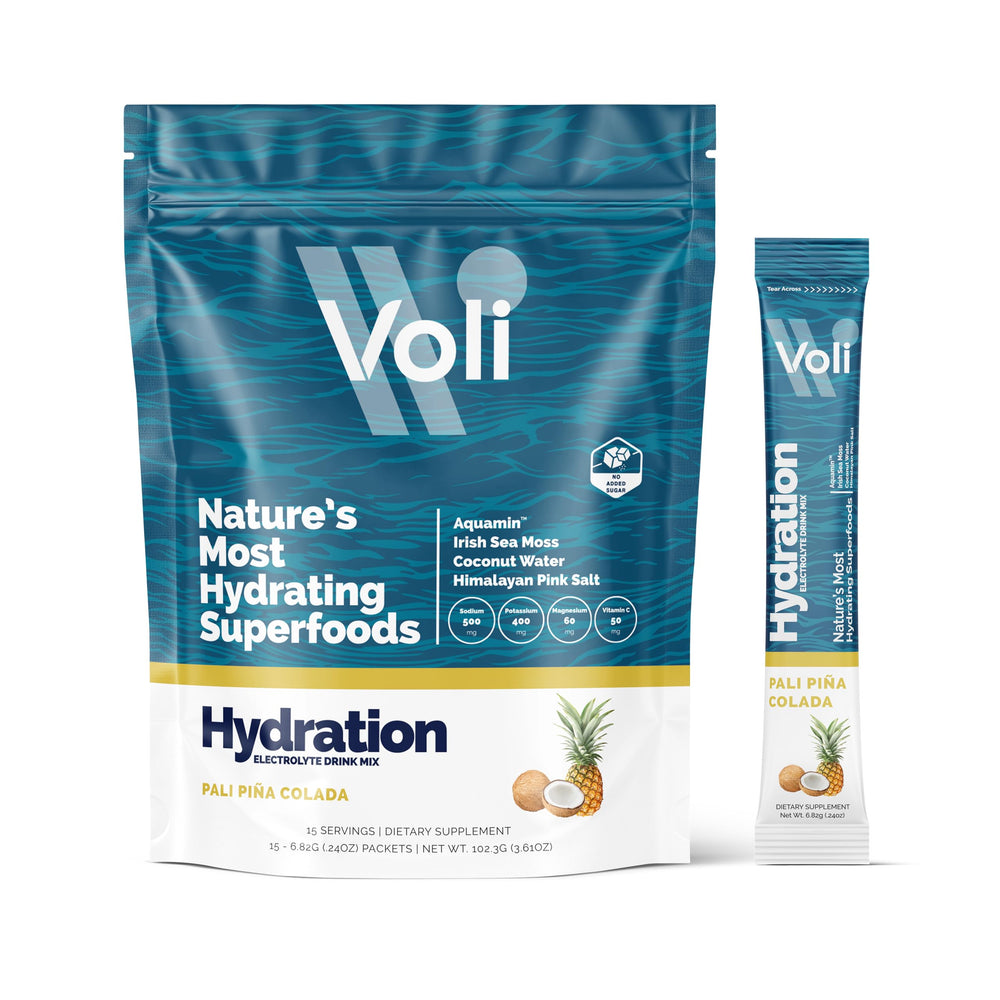 VOLI WELLNESS Pina Colada packet for refreshing hydration during workouts.
