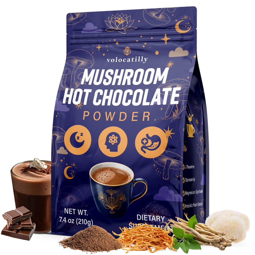 Volocatilly packaging for mushroom hot cocoa promotes a convenient nightly ritual