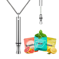 VOLRANDO Breathe Free Necklace filter close-up highlights flavor options for cravings.