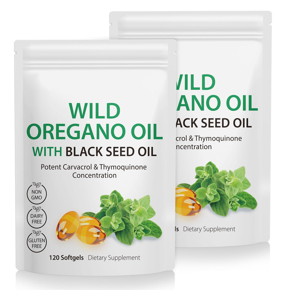 Vortexonix 2-in-1 oregano oil softgels bottle for easy daily immune support.