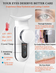 Vowleike eye steamer mist release highlights multi-directional hydration for tired eyes.
