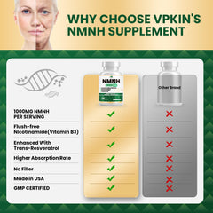 VPKIN NMNH packaging label emphasizes gluten-free and non-GMO formulation.