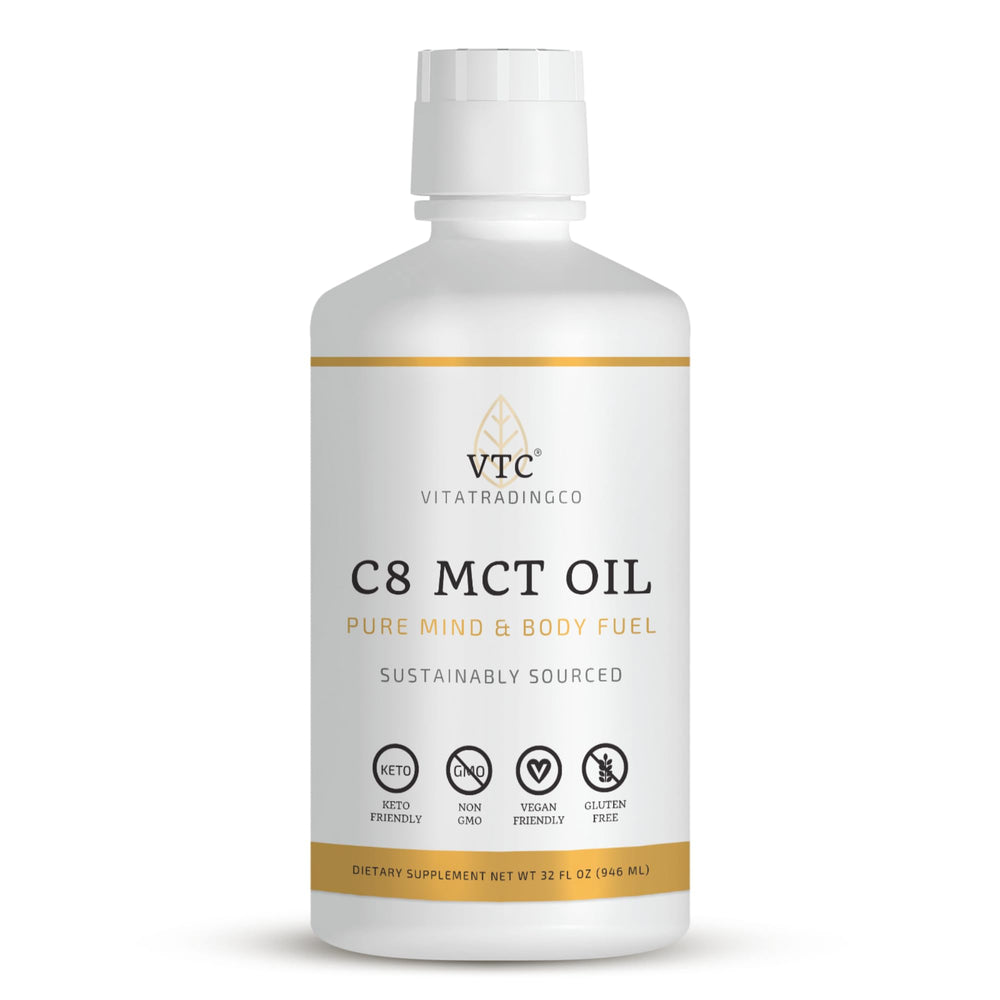 VTC VitaTradingCo. C8 MCT oil bottle front view for fast energy support.